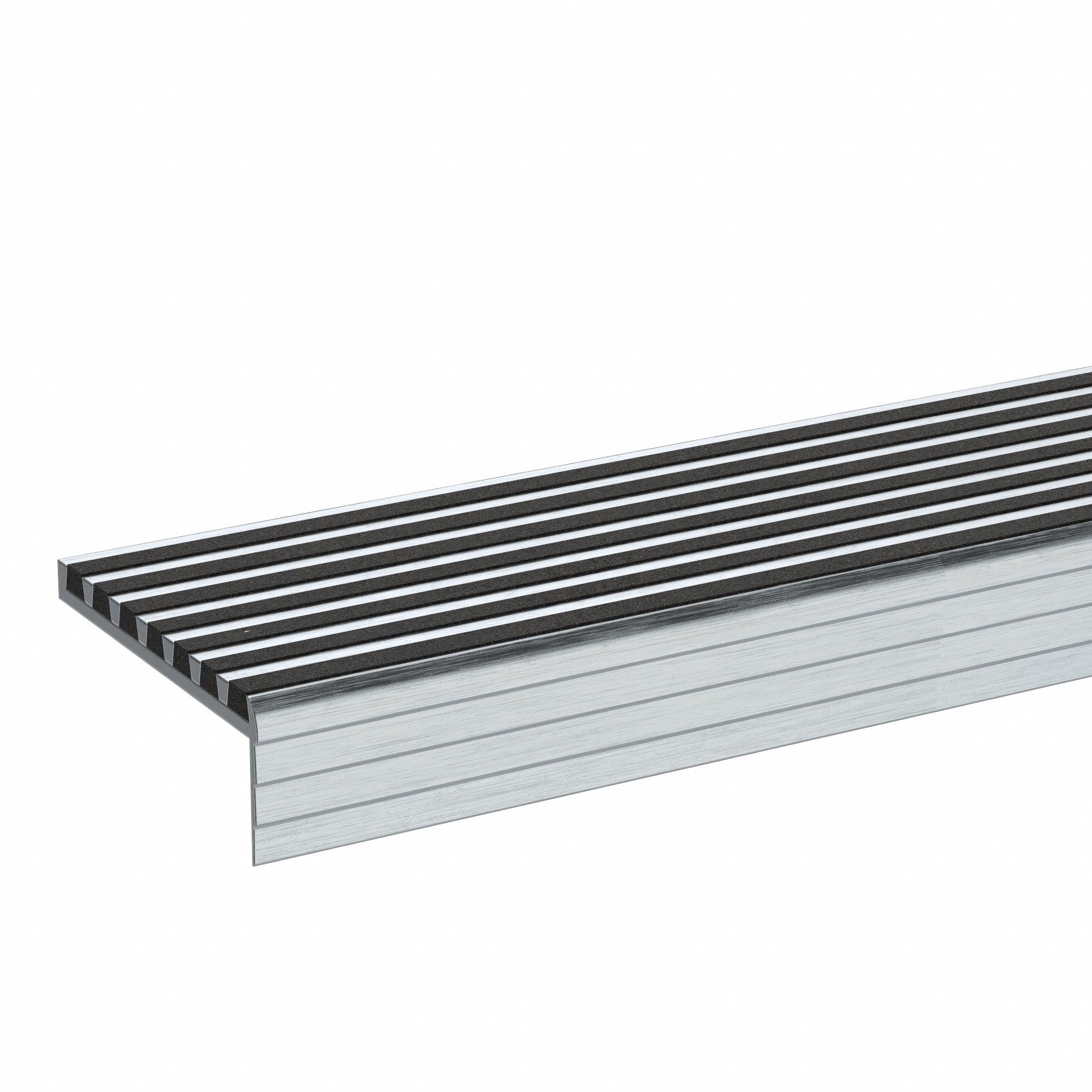 Stair Nosing: Multi-Strip Grit, Aluminum, Fastener-Installed, 36 in Wd, 4 in Dp, Black, 4 in x 36 in