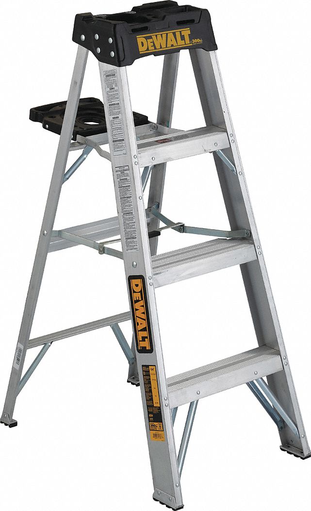 Stepladder, Aluminum, 4 ft. H, 300 lb. Cap.