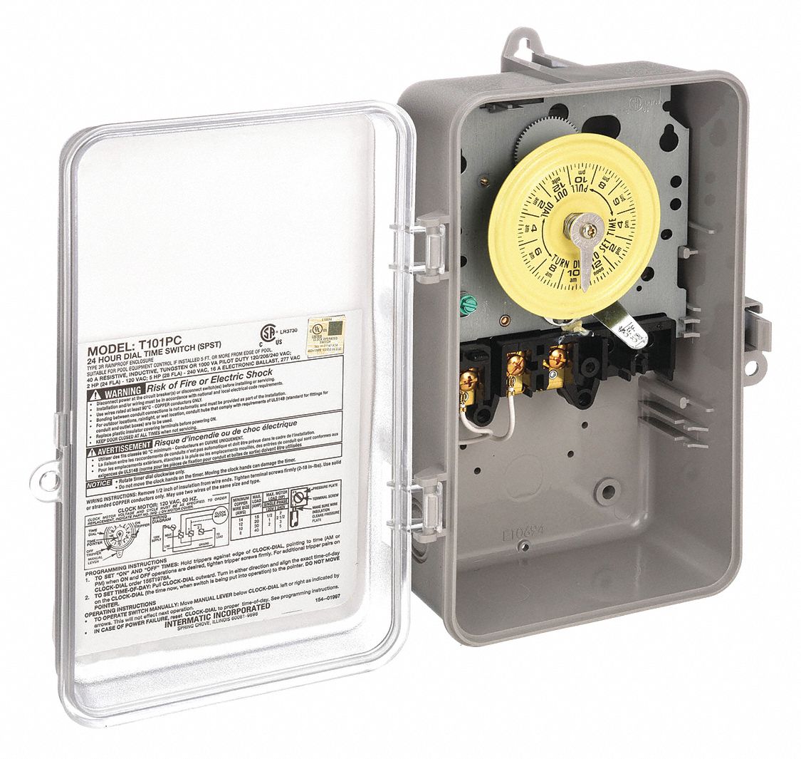 ELECTROMECHANICAL TIMER, 24-HOUR, SPST CONTACT FORM