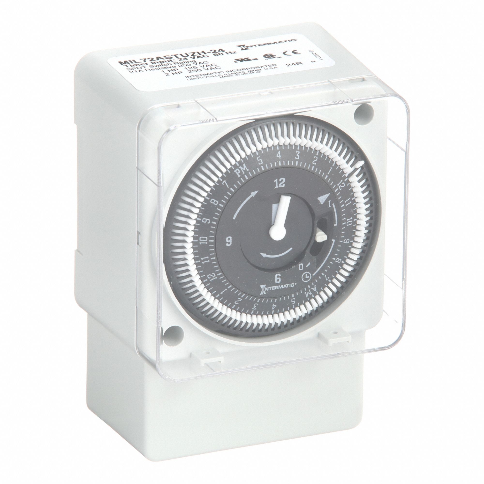 Electromechanical Timer: 24 hr, SPDT, 24V AC, 48 On/Off Cycles - Max, Mechanical