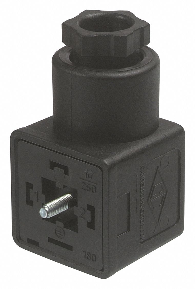 SOLENOID VALVE CONNECTOR: 2+ GROUND DOWN, NYLON