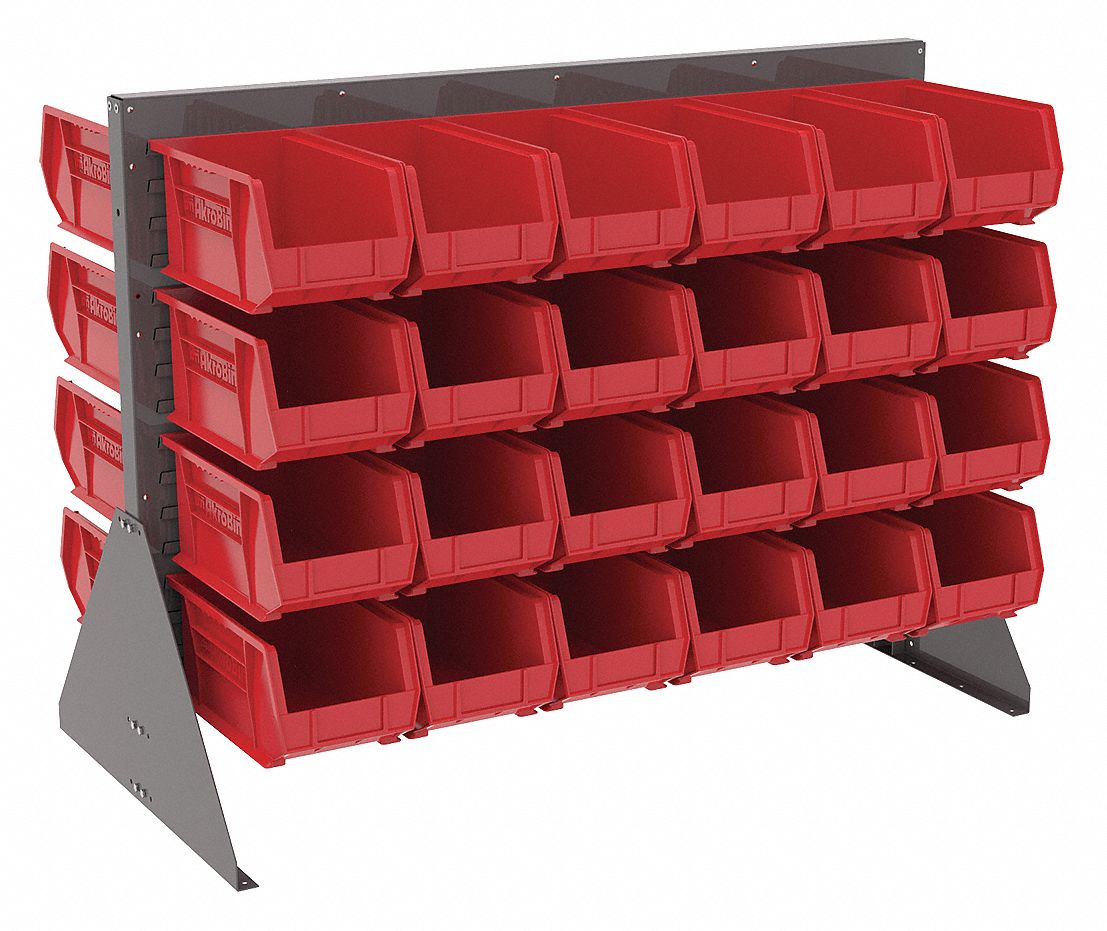 Louvered Bench Rack,48 Bins,Red