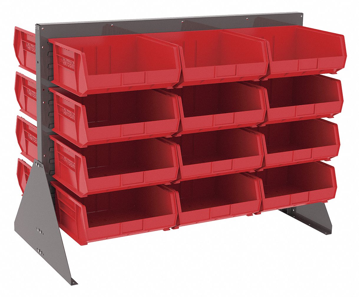 Louvered Bench Rack,24 Bins,Red