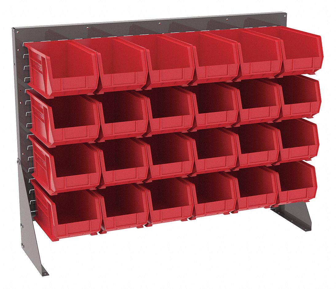 Louvered Bench Rack,24 Bins,Red
