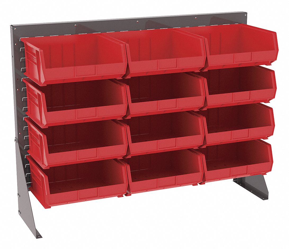 Louvered Bench Rack,12 Bins,Red