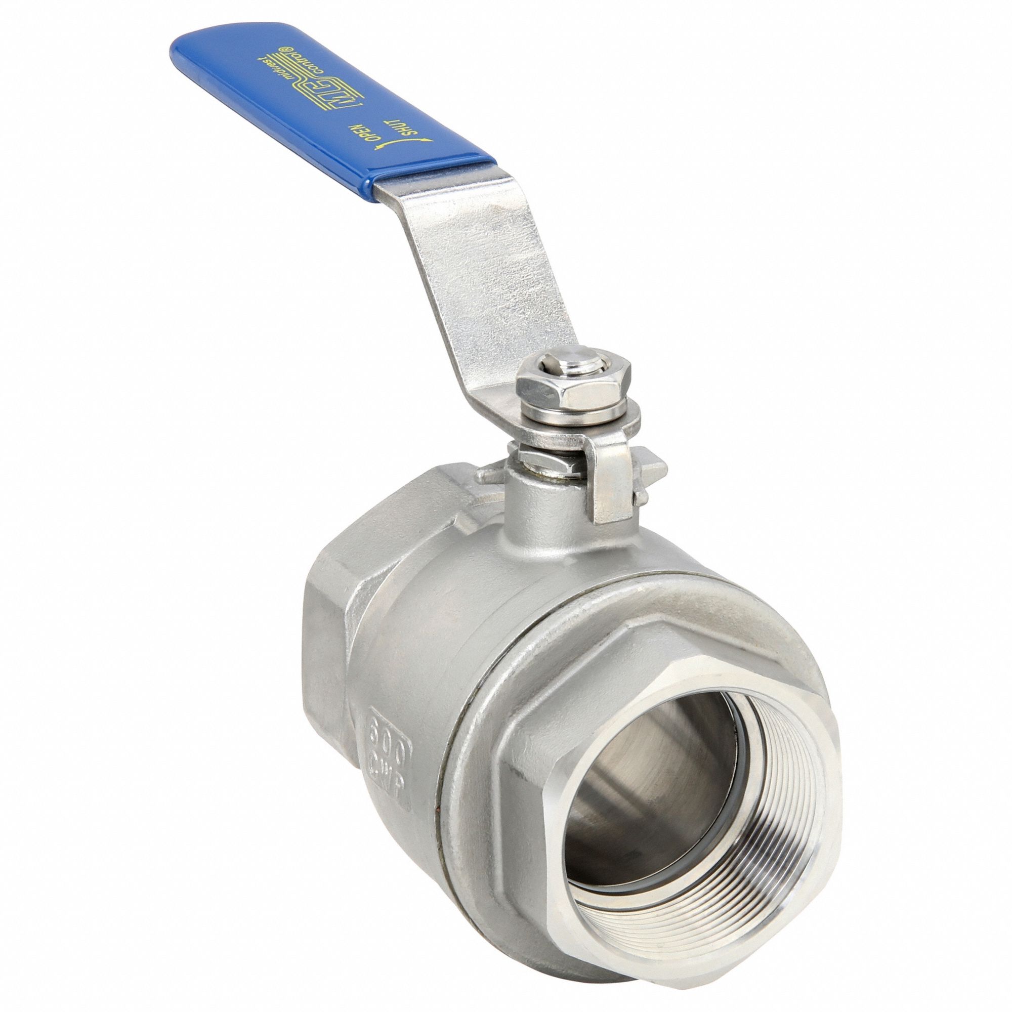 Manual Two-Way Ball Valve: 2 in, 316 Stainless Steel, Straight Valve Body, Two-Piece
