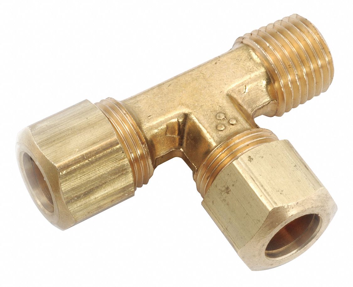 Tee Brass Comp3/8 Comp1/4 MNPT1/4