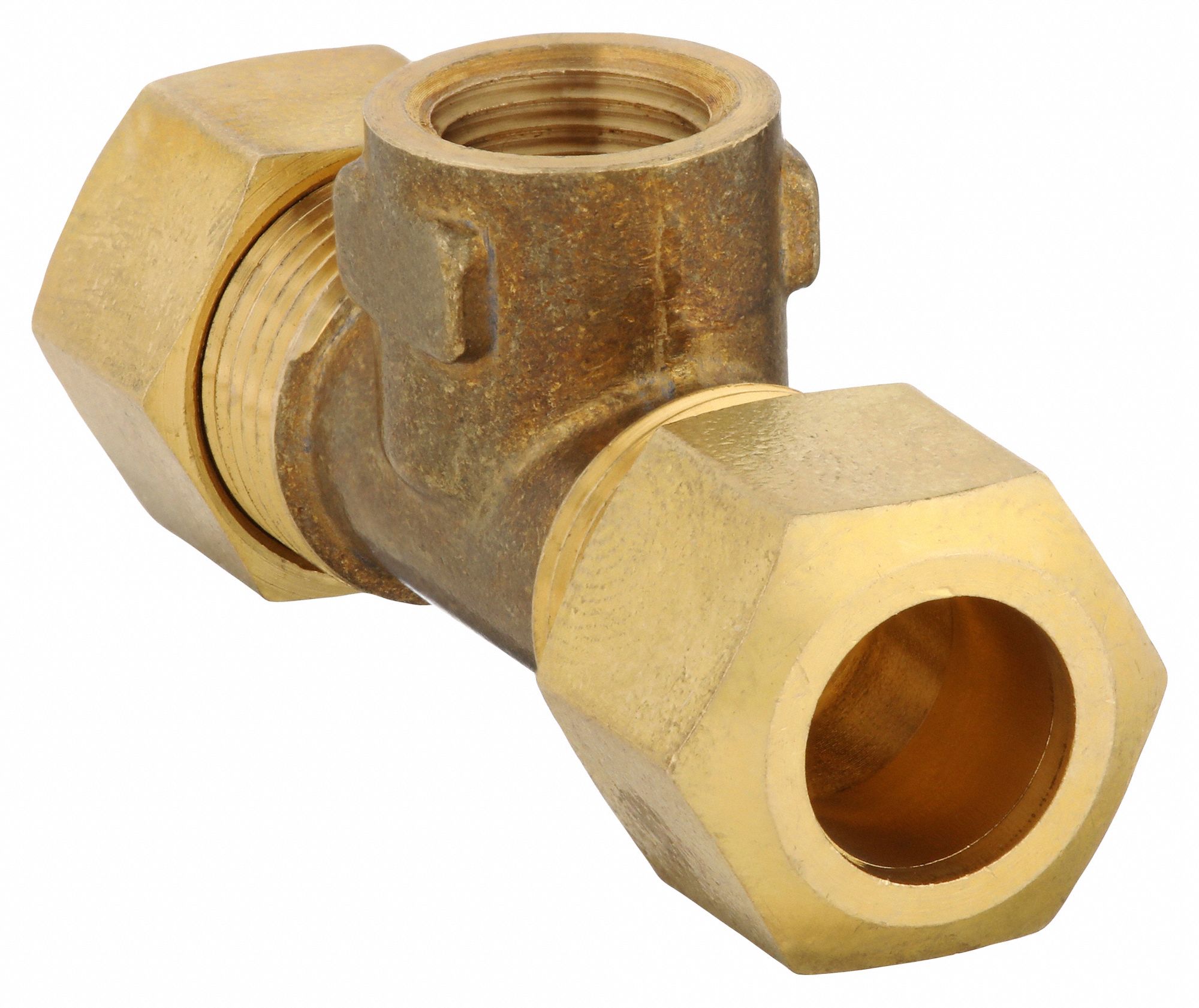 FEMALE TEE: BRASS, COMPRESSION X COMPRESSION X FNPT, ⅛ IN PIPE, FOR ⅝ IN X ⅝ IN TUBE OD
