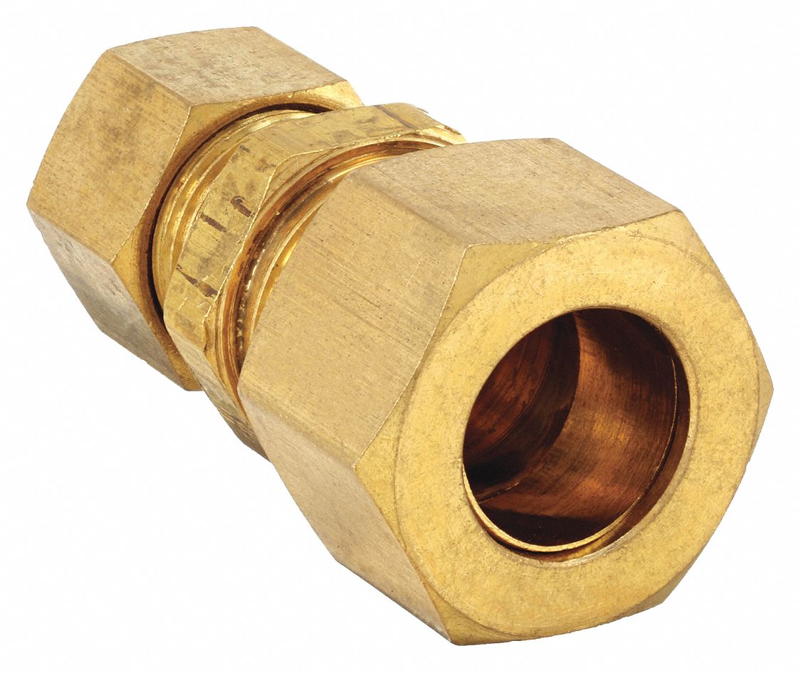 Compression Fitting Union: 1/2 in OD x 3/8 in OD Fitting Size, Brass