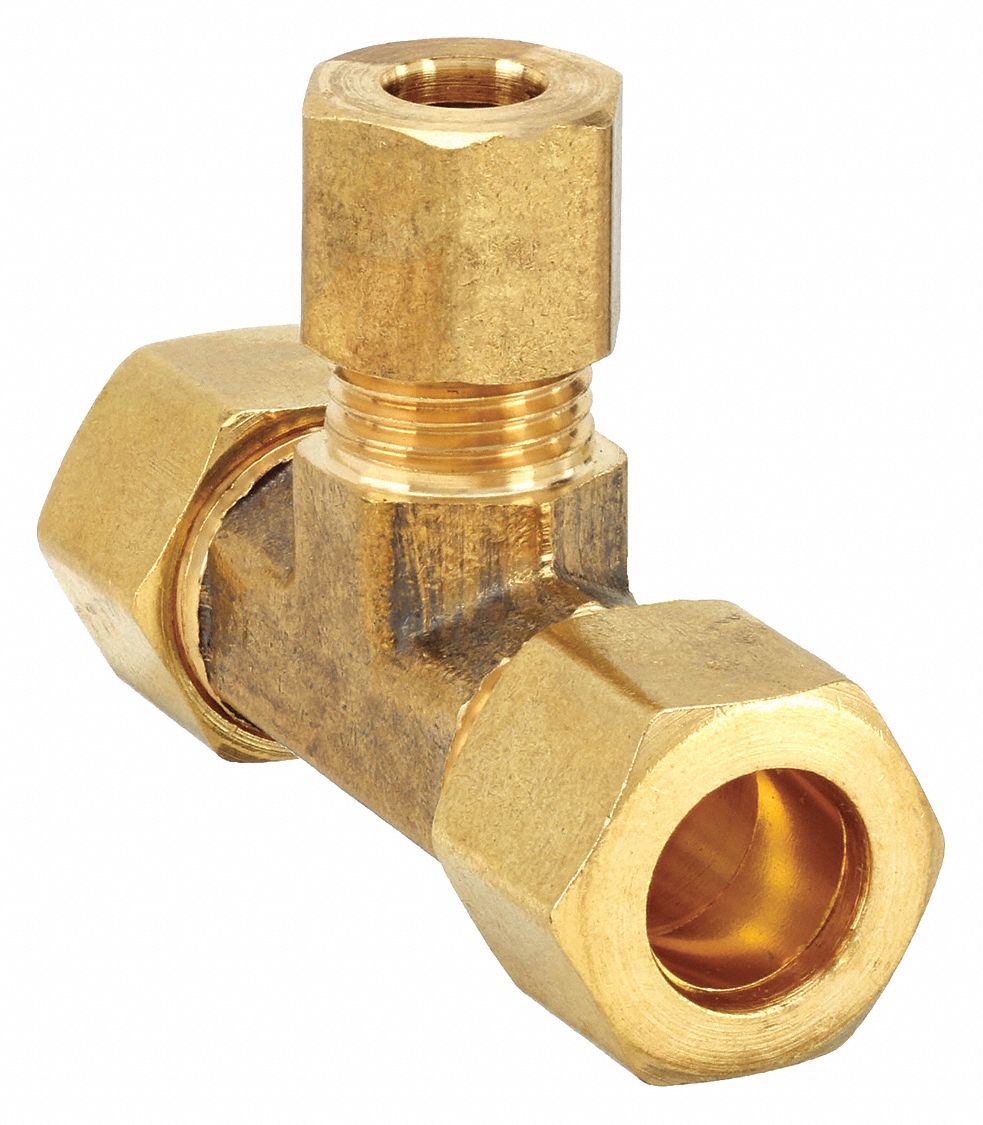 TEE: BRASS, COMPRESSION X COMPRESSION X COMPRESSION, FOR ⅜ IN X ⅜ IN X ⅝ IN TUBE OD