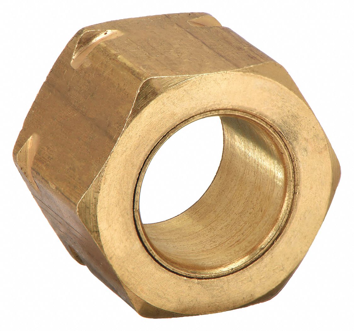 NUT: BRASS, COMPRESSION, FOR ⅛ IN TUBE OD, 5/16-24 THREAD, ALUMINUM/COPPER/THERMOPLASTIC