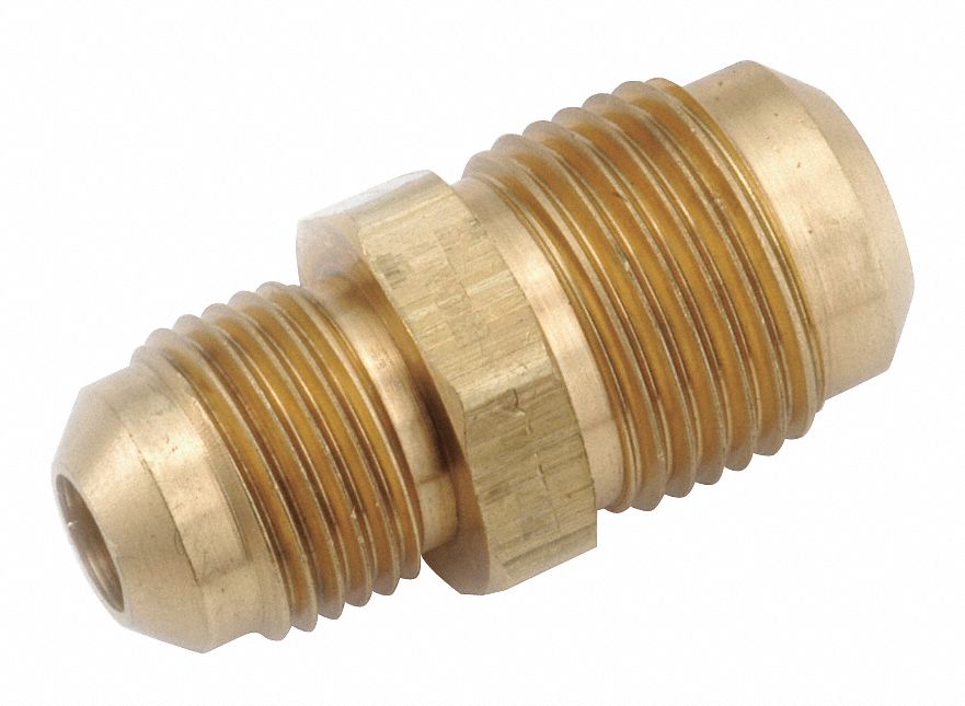 Flared Fitting Coupling: 5/8 in OD x 3/8 in OD Fitting Size, Flared, Brass