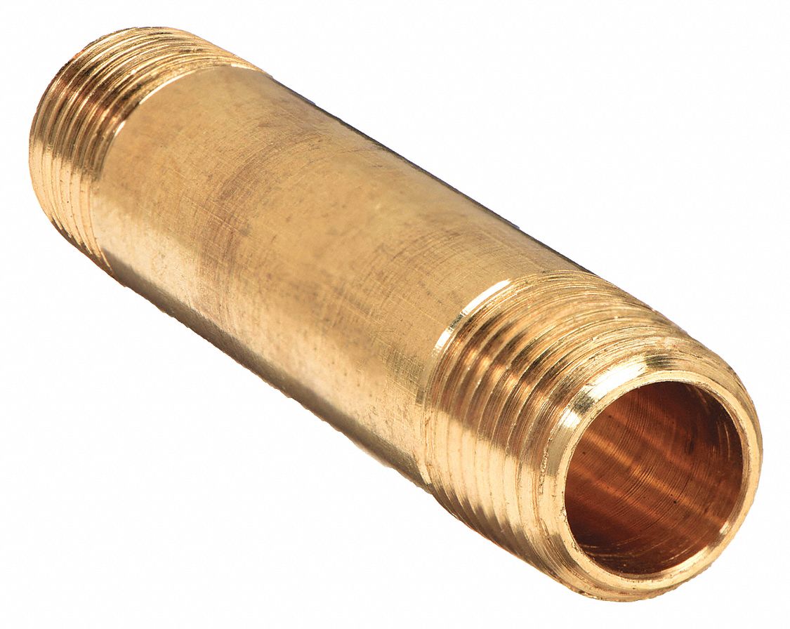 Nipple: Brass, 1/4 in x 1/4 in Fitting Pipe Size, Male NPT x Male NPT, 2 1/2 in Overall Lg