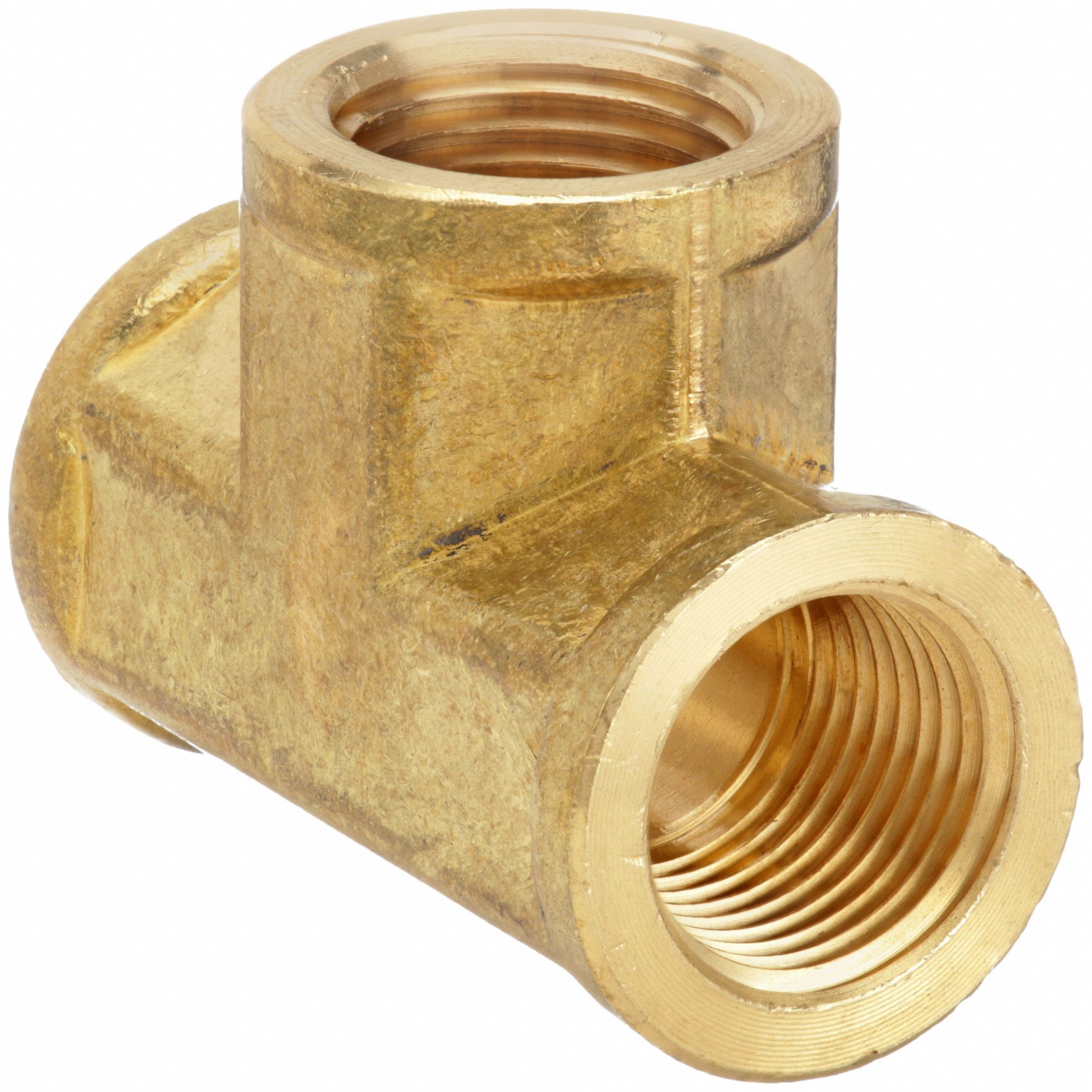 FEMALE TEE: BRASS, ⅜ IN X ⅜ IN X ⅜ IN FITTING, FEMALE NPT X FEMALE NPT X FEMALE NPT
