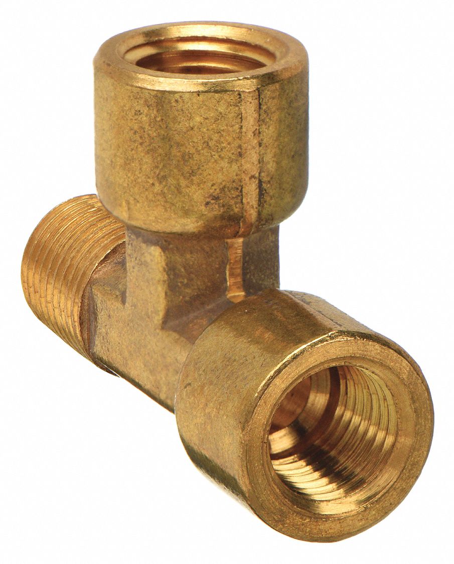 STREET TEE: BRASS, ⅛ IN X ⅛ IN X ⅛ IN FITTING, FEMALE NPT X MALE NPT X FEMALE NPT