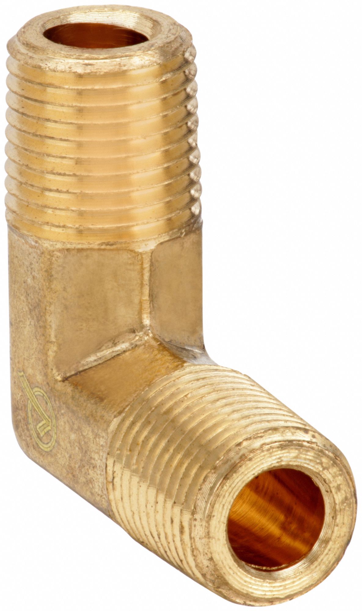 90° Male Elbow: Brass, 1/4 in x 1/4 in Fitting Pipe Size, Male NPT x Male NPT, 1 1/4 in Overall Lg