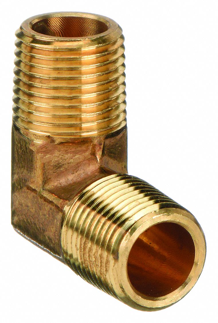 90 °  MALE ELBOW: BRASS, ⅜ IN X ⅜ IN FITTING, MALE NPT X MALE NPT, 1¼ IN OVERALL LG