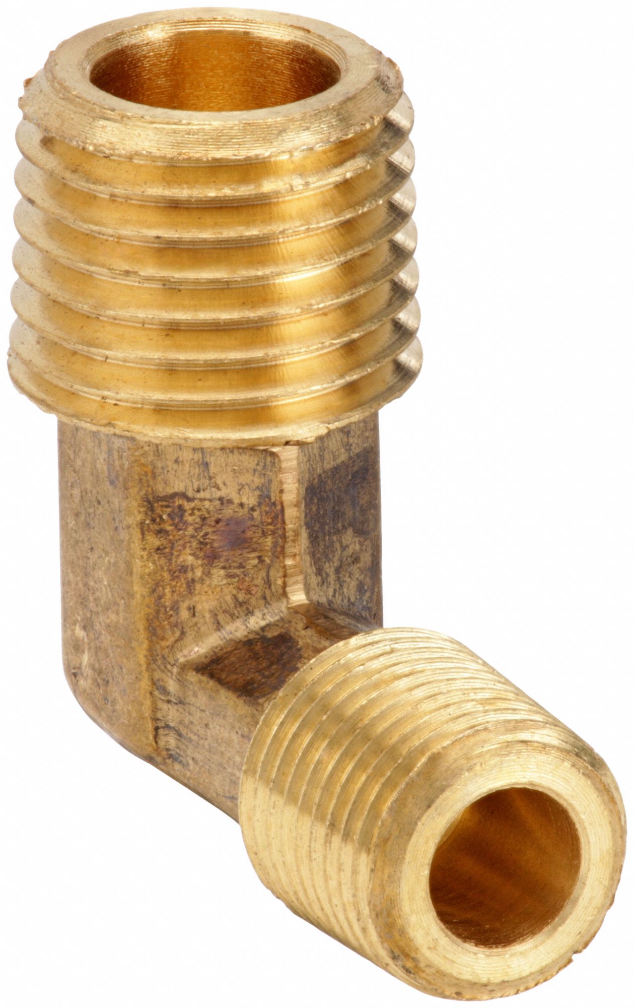 90° Male Reducing Elbow: Brass, 1/2 in x 3/8 in Fitting Pipe Size, Male NPT x Male NPT
