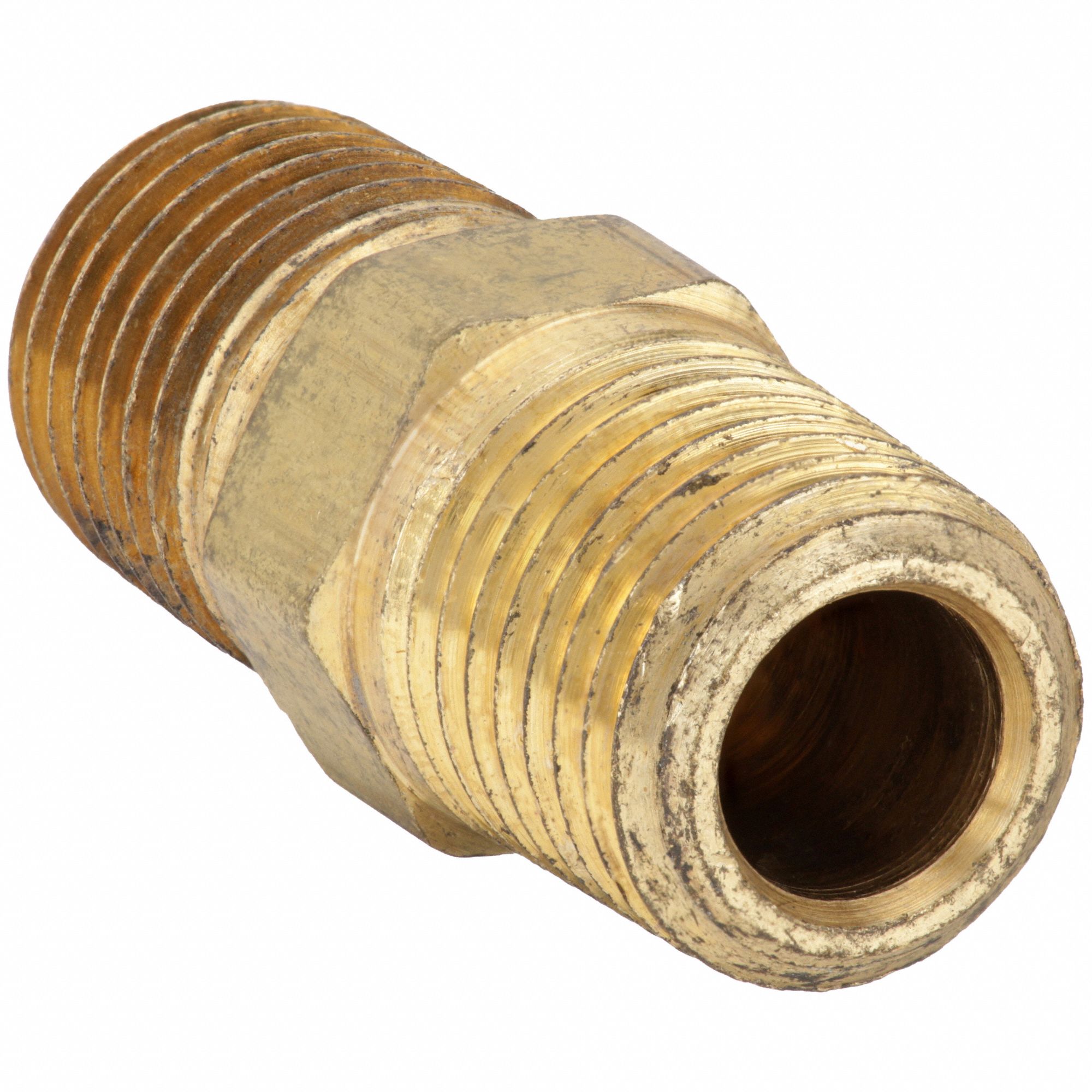 Hex Nipple: Brass, 1/4 in x 1/4 in Fitting Pipe Size, Male NPT x Male NPT, 1 3/8 in Overall Lg