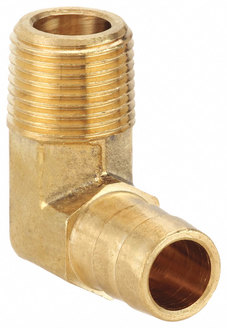 BARBED HOSE FITTING, FOR ½ IN HOSE ID, HOSE BARB X NPT, MALE X MALE, NO KNURL, BRASS