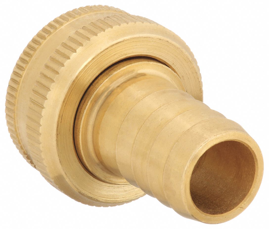 Barbed Hose Fitting: For 5/8 in Hose I.D., GHT x Hose Barb, 3/4 in x 5/8 in Fitting Size, Swivel