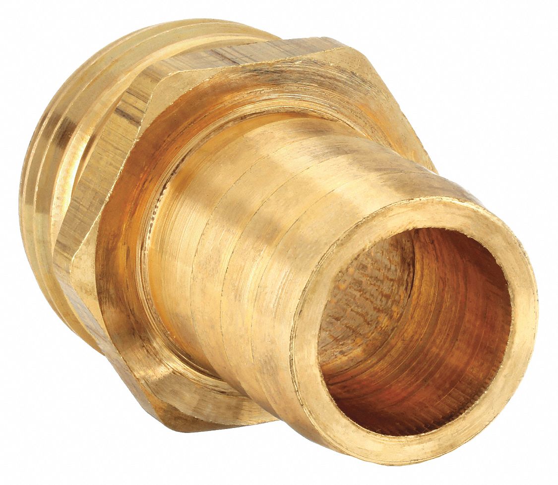 Barbed Hose Fitting: For 3/4 in Hose I.D., GHT x Hose Barb, 3/4 in x 3/4 in Fitting Size, Rigid