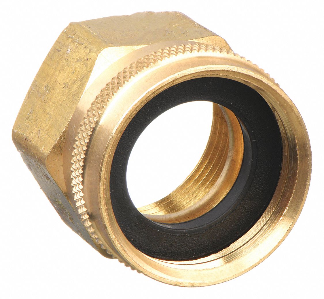 GARDEN HOSE ADAPTER, ¾ X ¾ IN FITTING, FEMALE X FEMALE, SWIVEL, 1⅛ IN OVERALL L, BRASS