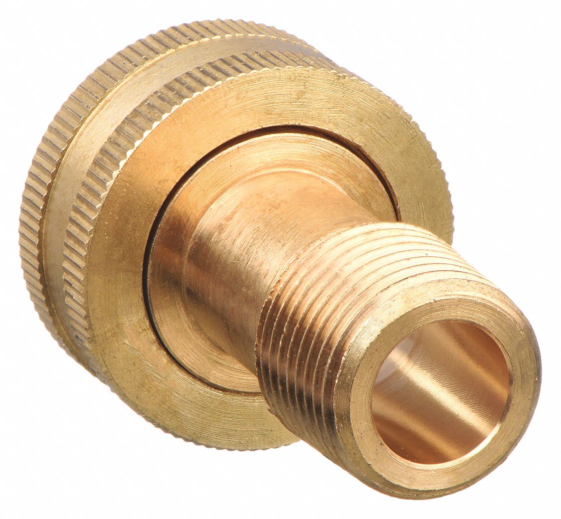 GARDEN HOSE ADAPTER, ¾ X ⅜ IN FITTING, FEMALE X MALE, SWIVEL, 1⅝ IN OVERALL L, BRASS