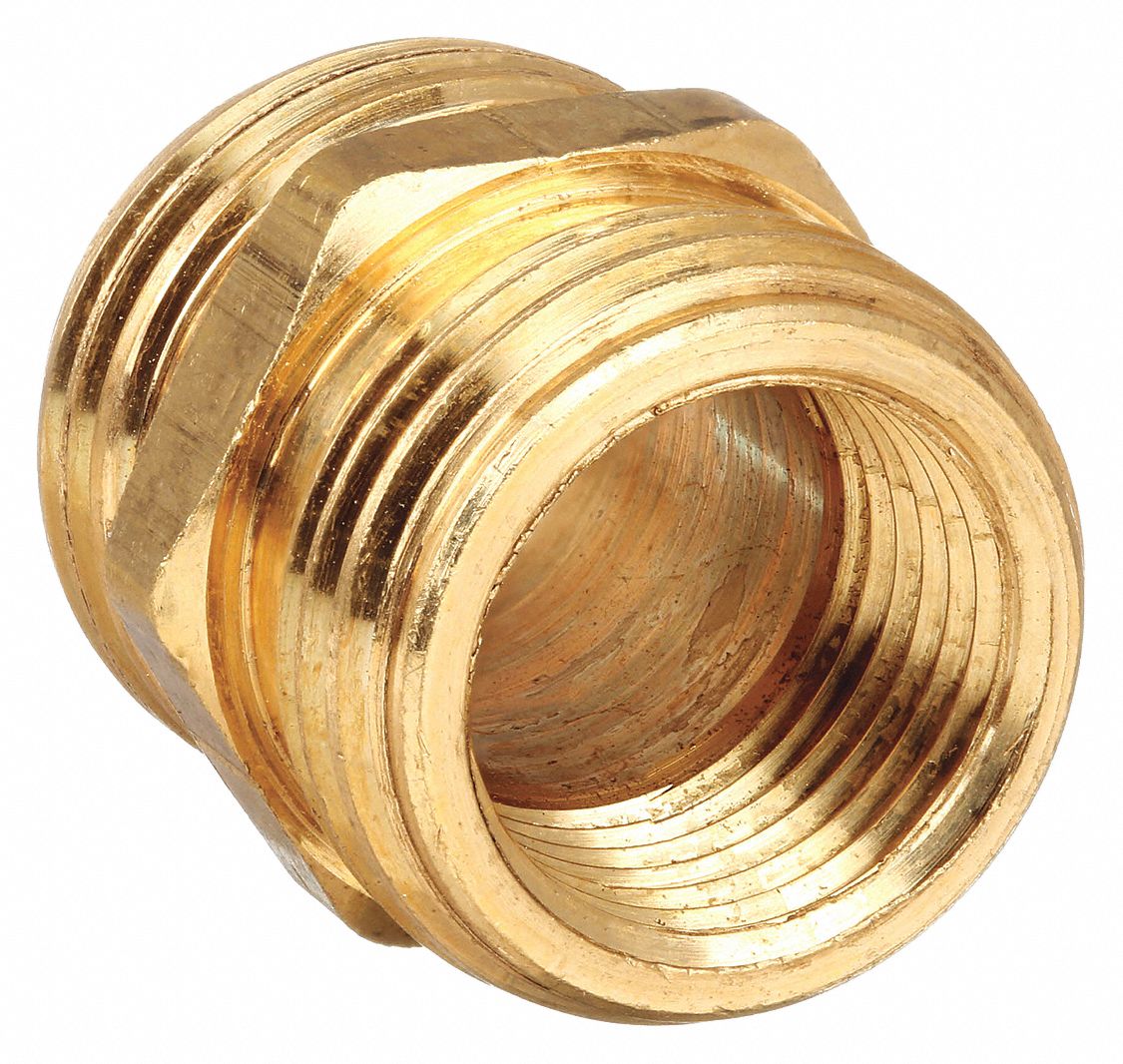 GARDEN HOSE ADAPTER, ¾ X ¾ IN FITTING, MALE X MALE, RIGID, 1⅛ IN OVERALL L, BRASS