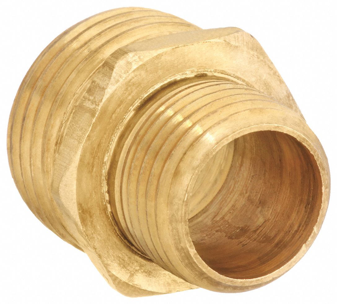 GARDEN HOSE ADAPTER, ¾ X ½ IN FITTING SIZE, MALE X MALE, SWIVEL, 1⅜ IN OVERALL L, BRASS