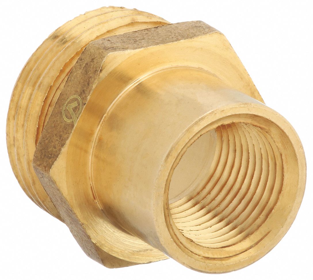 GARDEN HOSE ADAPTER, ¾ X ⅜ IN FITTING, MALE X FEMALE, SWIVEL, 1¼ IN OVERALL L, BRASS