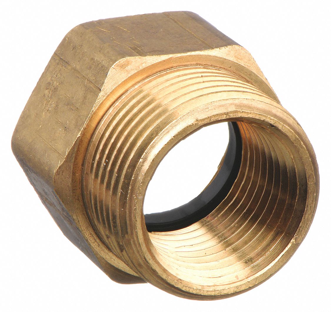 GARDEN HOSE ADAPTER, ¾ X ¾ IN FITTING, FEMALE X MALE, RIGID, 1⅛ IN OVERALL L, BRASS