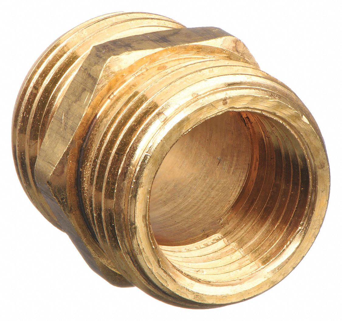 GARDEN HOSE ADAPTER, ¾ X ¾ IN FITTING, MALE X MALE, SWIVEL, 1¼ IN OVERALL L, BRASS