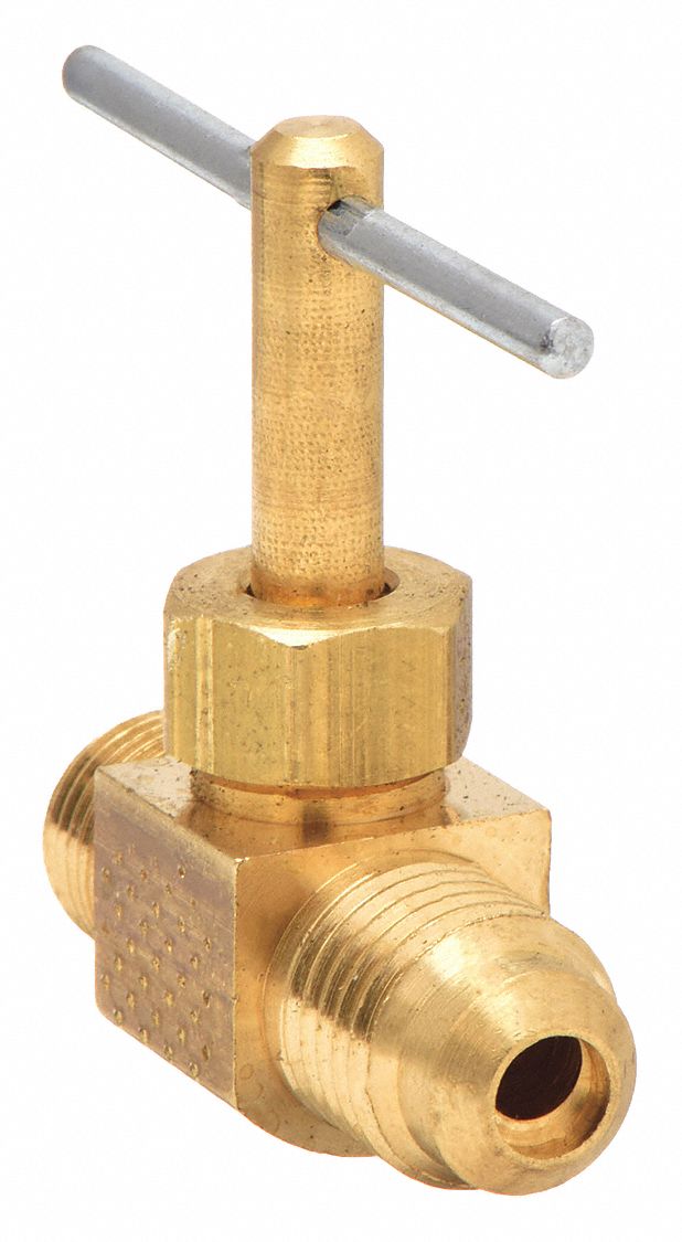 NEEDLE VALVE, INLINE VALVE BODY, BRASS, SCREW-IN BONNET, ⅛ IN PIPE, FLARE X MIP, FLARE