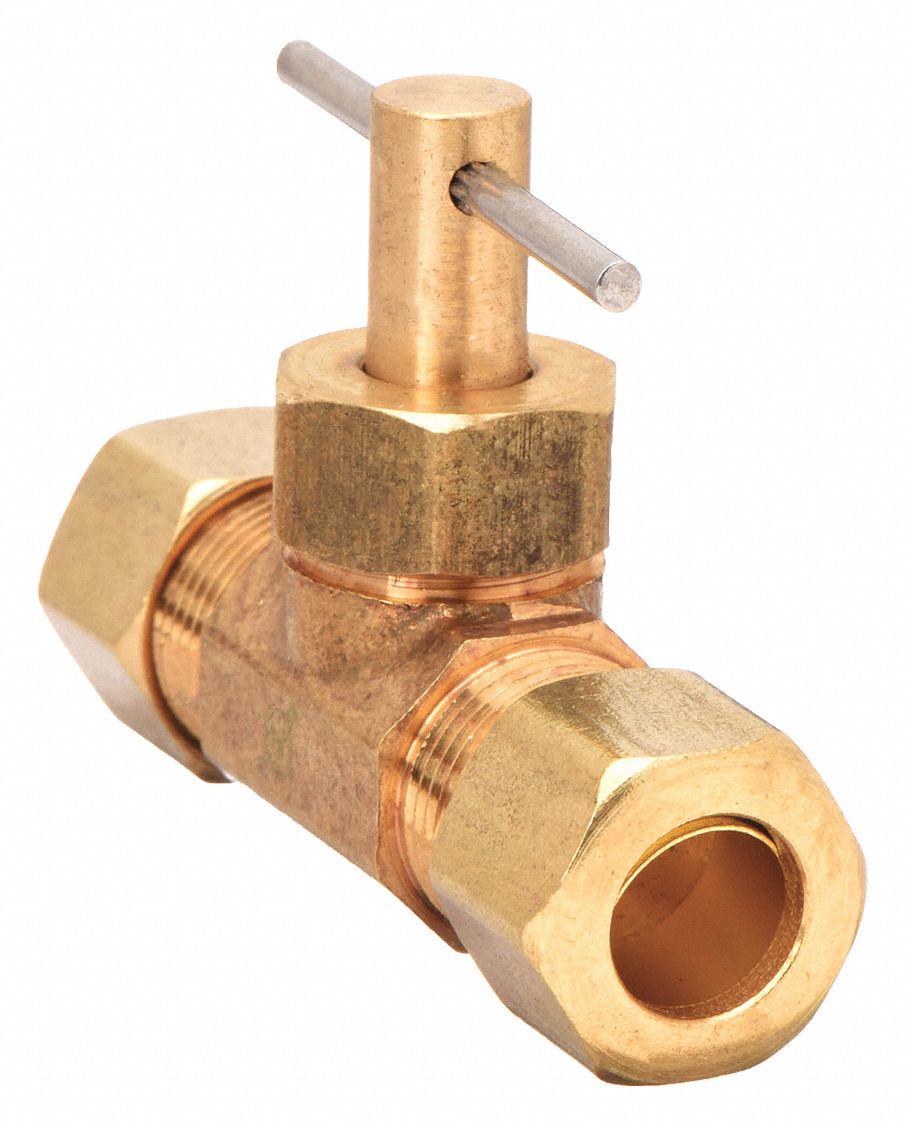 NEEDLE VALVE, INLINE VALVE BODY, BRASS, ¼ IN PIPE, COMPRESSION X COMPRESSION