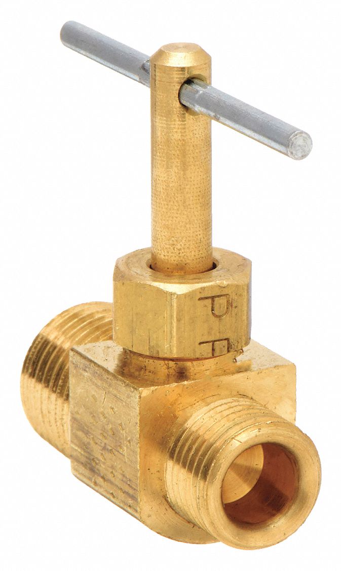 NEEDLE VALVE, INLINE VALVE BODY, BRASS, ¼ IN PIPE, FOR WATER NPT, MALE