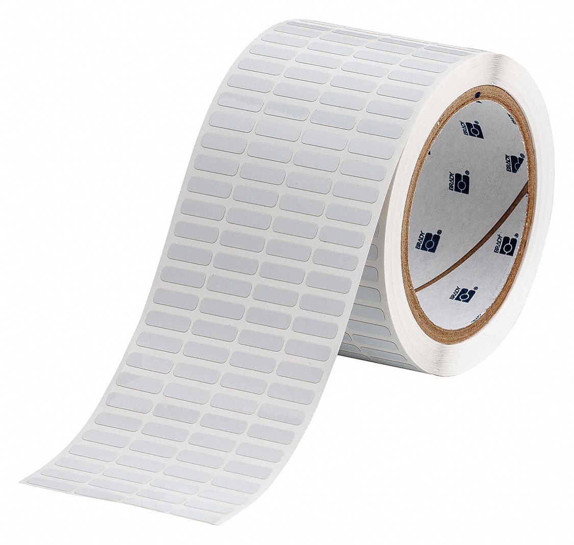 Precut Label Roll: 13/64 in x 21/32 in, 2 61/64 in, Polyimide, White ( Gloss ), -94° to 572° F