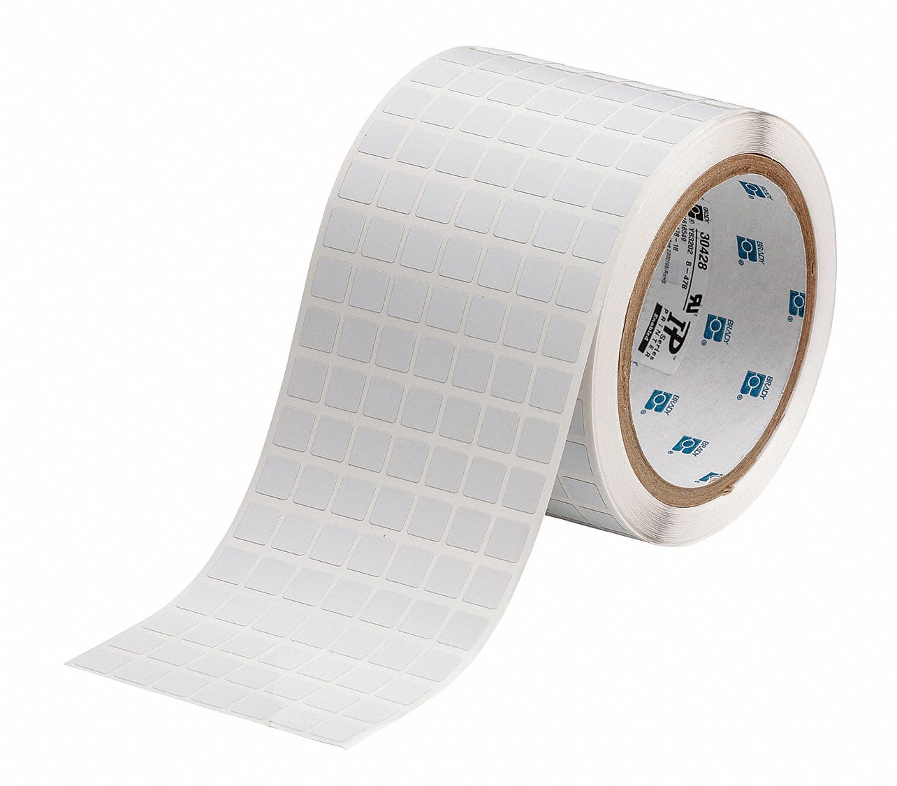 Pre-Cut Label Stock Roll: 3/8 in x 3/8 in, 3/8 in, Polyimide, White (Gloss), 10, 000 Labels per Roll