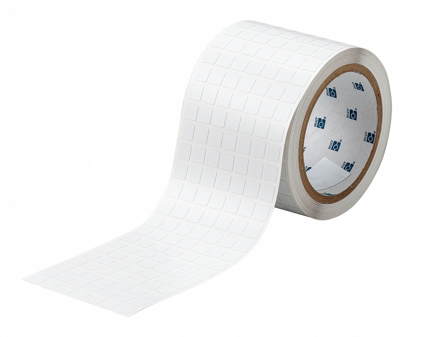 Pre-Cut Label Stock Roll: 3/8 in x 3/8 in, 3 13/64 in x 3/8 in, Polyimide, White (Matte)