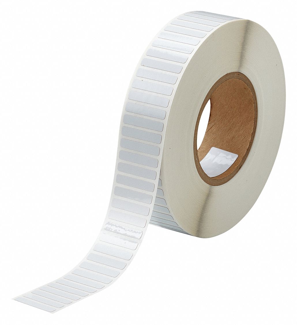 Pre-Cut Label Stock Roll: 1/4 in x 1 3/8 in, 1/4 in, Polyimide, White (Gloss), -94°F to 572°F