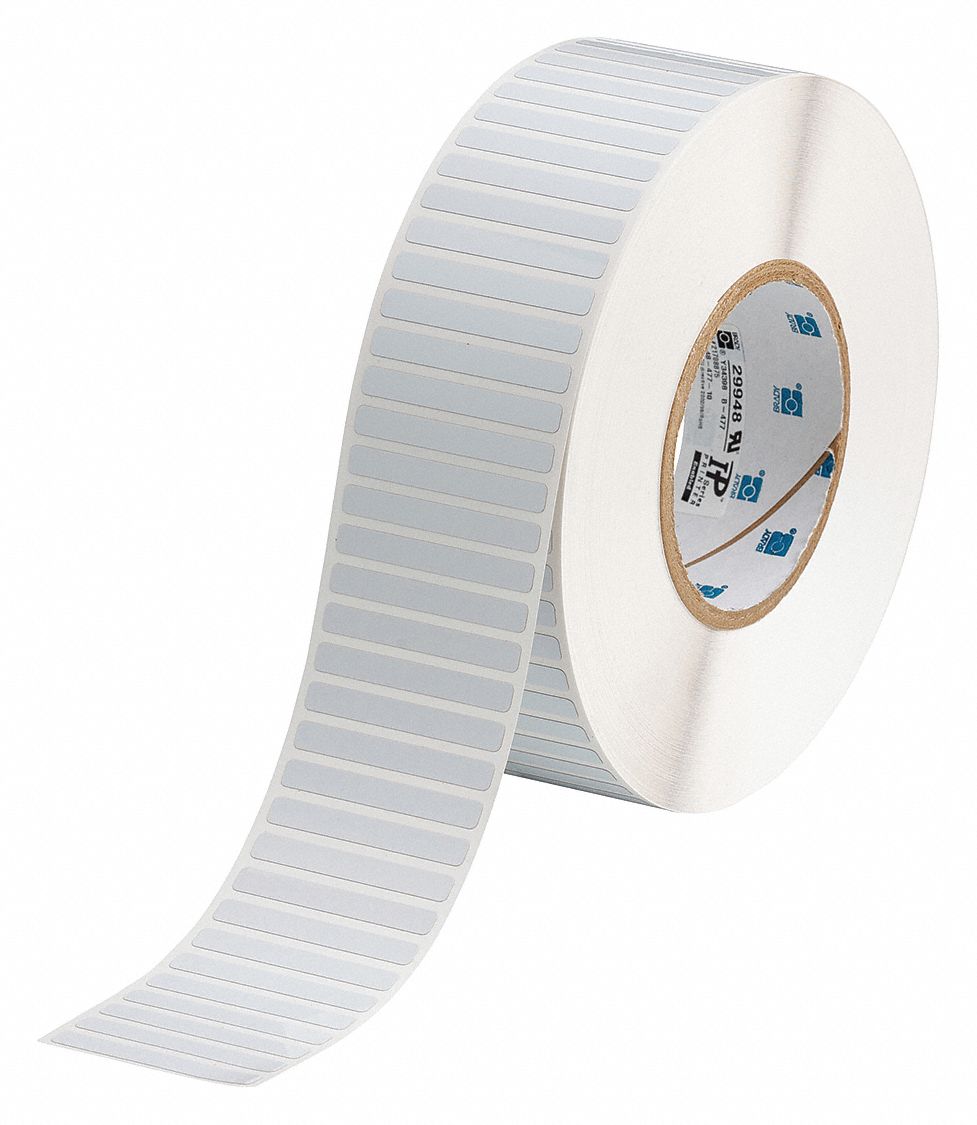 Pre-Cut Label Stock Roll: 1/4 in x 2 in, 1/4 in, Polyimide, White (Gloss), 10, 000 Labels per Roll
