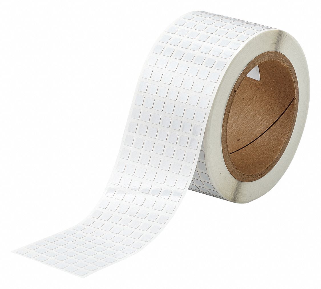 Precut Label Roll: 1/4 in x 1/4 in, Polyimide, White ( Gloss ), 20, 000 Labels per Roll