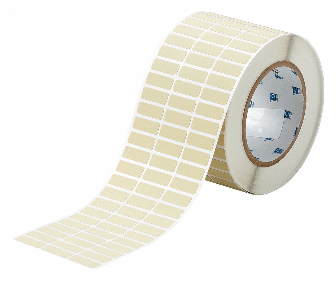 Pre-Cut Label Stock Roll: 3/8 in x 1 in, 3/8 in, Polyimide, Permanent Adhesive, Yellow (Matte)