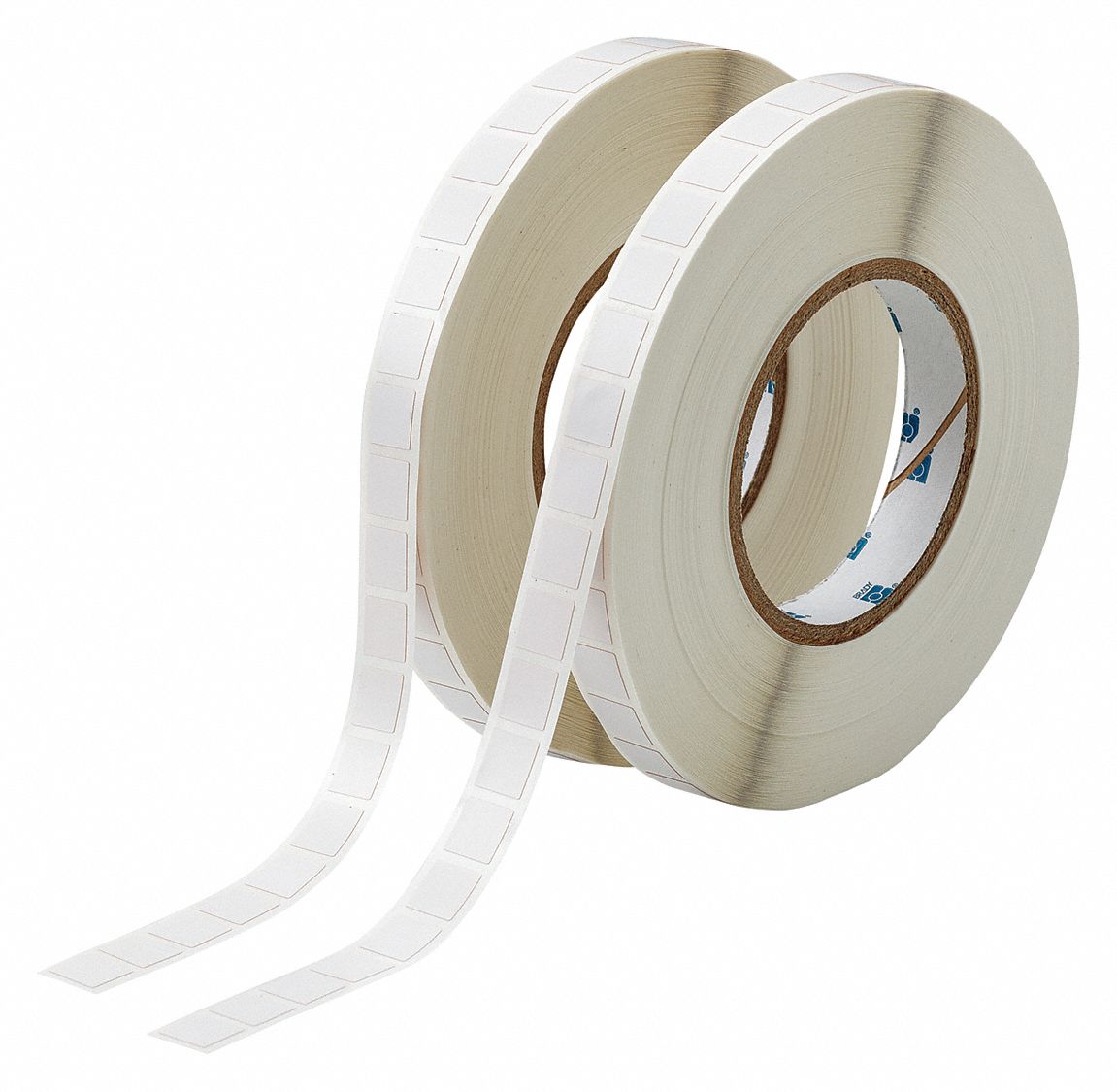Pre-Cut Label Stock Roll: 1/2 in x 1/2 in, 1/2 in, Polyimide, Permanent Adhesive, White (Matte)