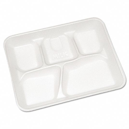 Pactiv Foam School Lunch Tray White, 10.25 Length x 8.25 Width