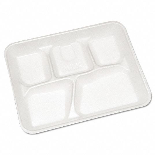 Foam School Trays, 5-Compartment, 8.25 x 10.5 x 1, White, 500/Carton