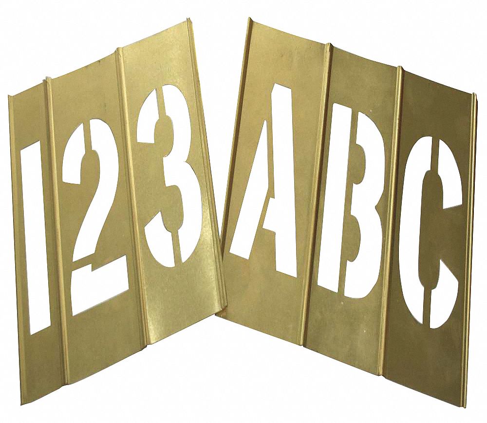 Stencil Set: 6 in Character Ht, Brass, Interlocking