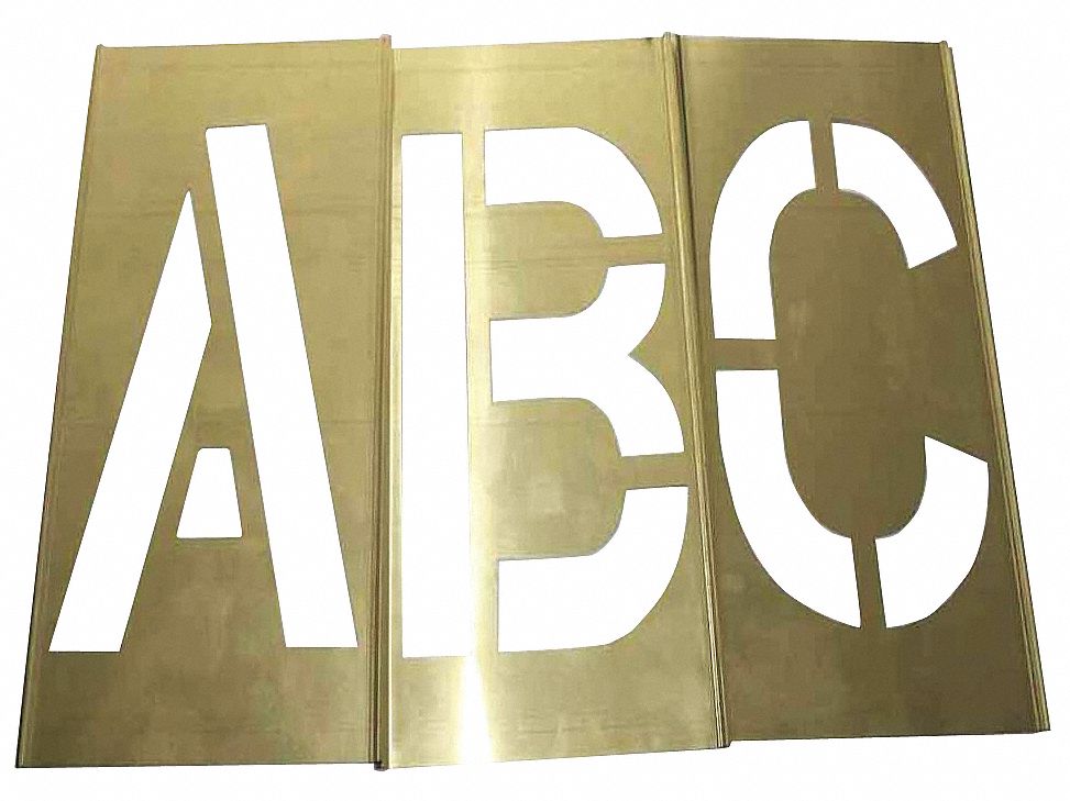 Stencil Set: A to Z/Punctuation, 4 in Character Ht, Brass, Interlocking