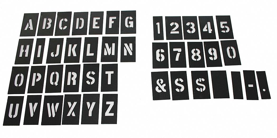 Stencil Set: 0 to 9/Ampersand (&)/A to Z/Dash (-)/Dollar Sign ($)/Period (.), PVC