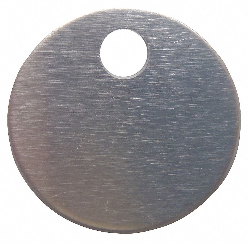 GRAINGER APPROVED Blank Metal Tag, Tag Shape Round, Diameter 1 in